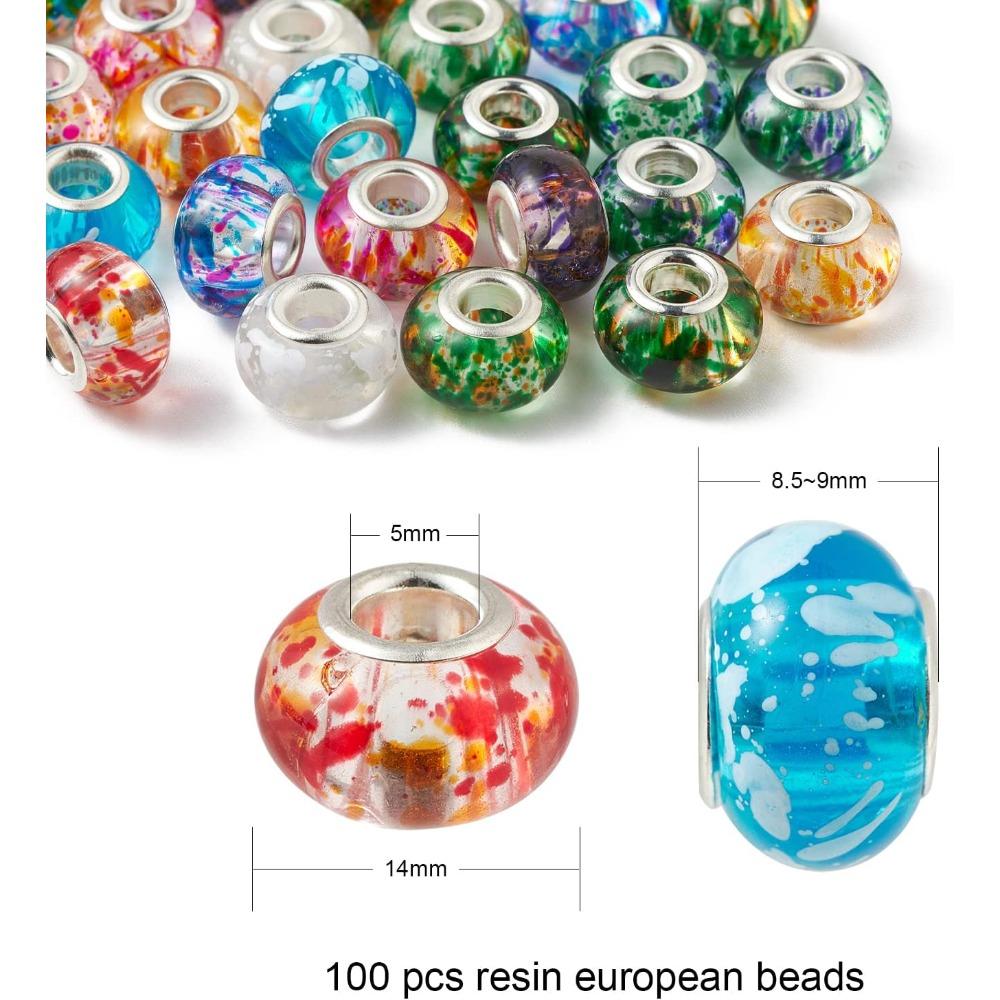 10/25/50pcs Resin European Beads Large Hole European Charm Beads with Silvery Coresfor DIY European Bracelets Jewellery Making Crafts