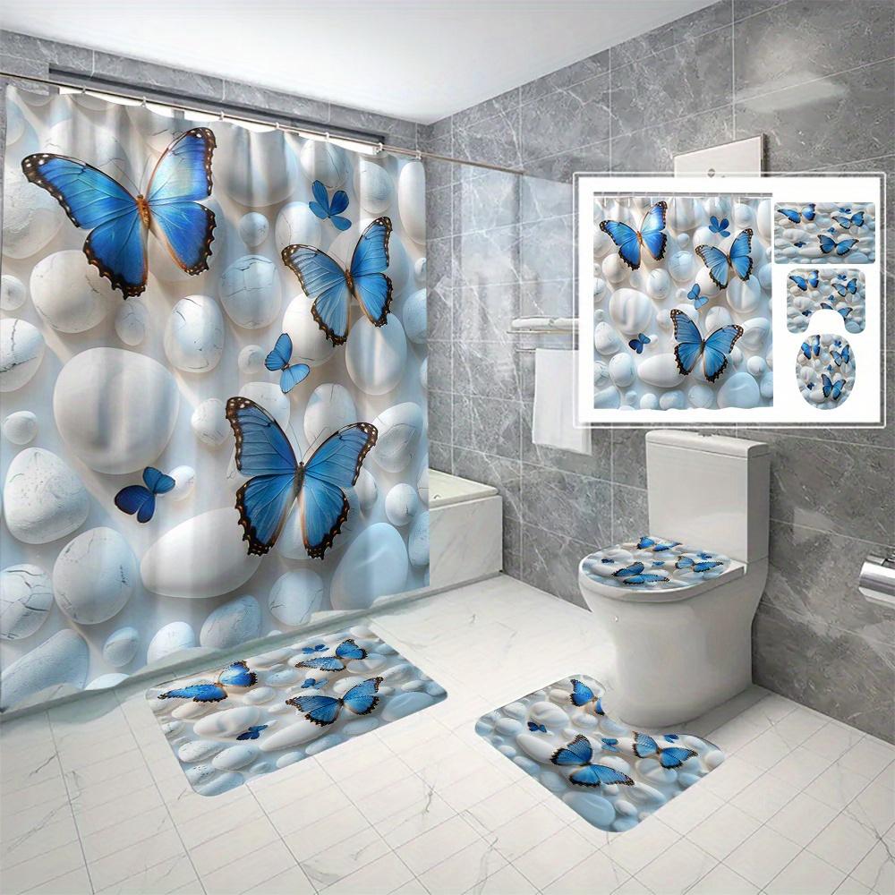 

Blue Butterfly Print Polyester Shower Curtain Set With C-Hooks, Machine Washable, Waterproof Woven Bathroom Decor, Fashion Theme W60H190(CM)-1 Pcs
