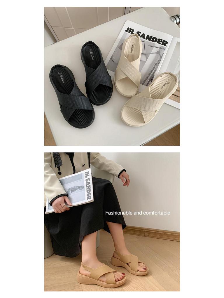 New Fashionable Women’s Solid Color Cross Sandals: Comfortable Non-Slip Soft Sole Summer Casual Slippers