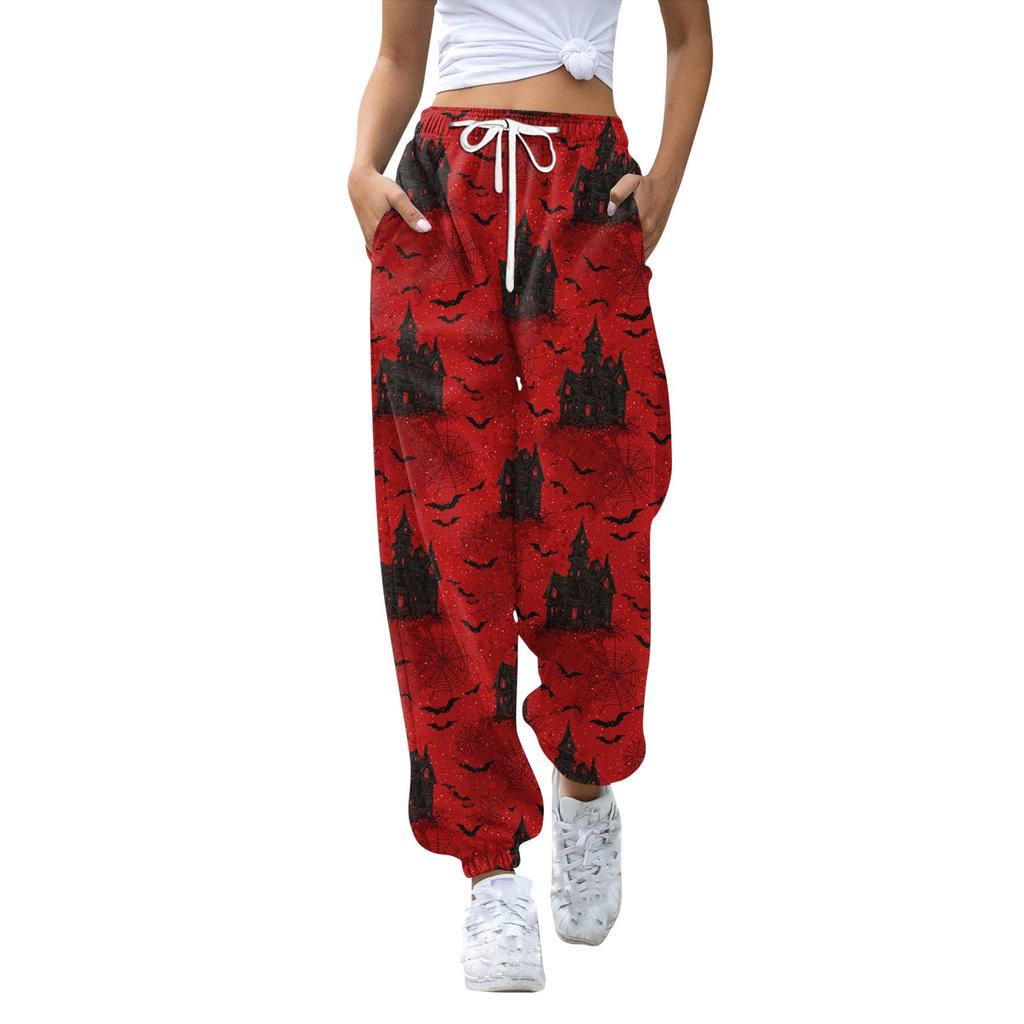 Women's Sports Pants With Pockets Fashion Print Elastic Waist Pants Casual Sweatpants Pants