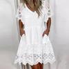 Spring Summer Women Floral V Neck Lace Short Sleeve Dress Fashion Trendy Casual Elegant