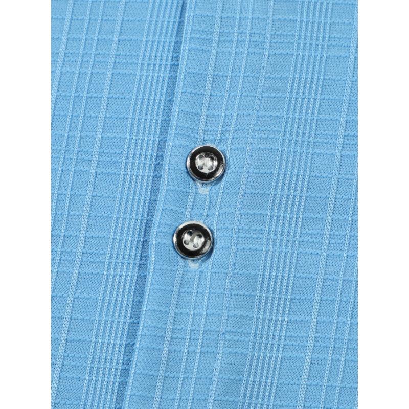 Mens Casual Loose Jacquard Striped Short Sleeve Button Down Shirt