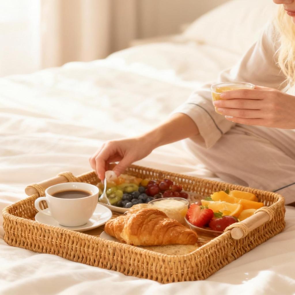 Wicker Tray Rectangular Rattan Tray for Fruit, Food Storage & Decoration – Essential for Home, Kitchen, Restaurant