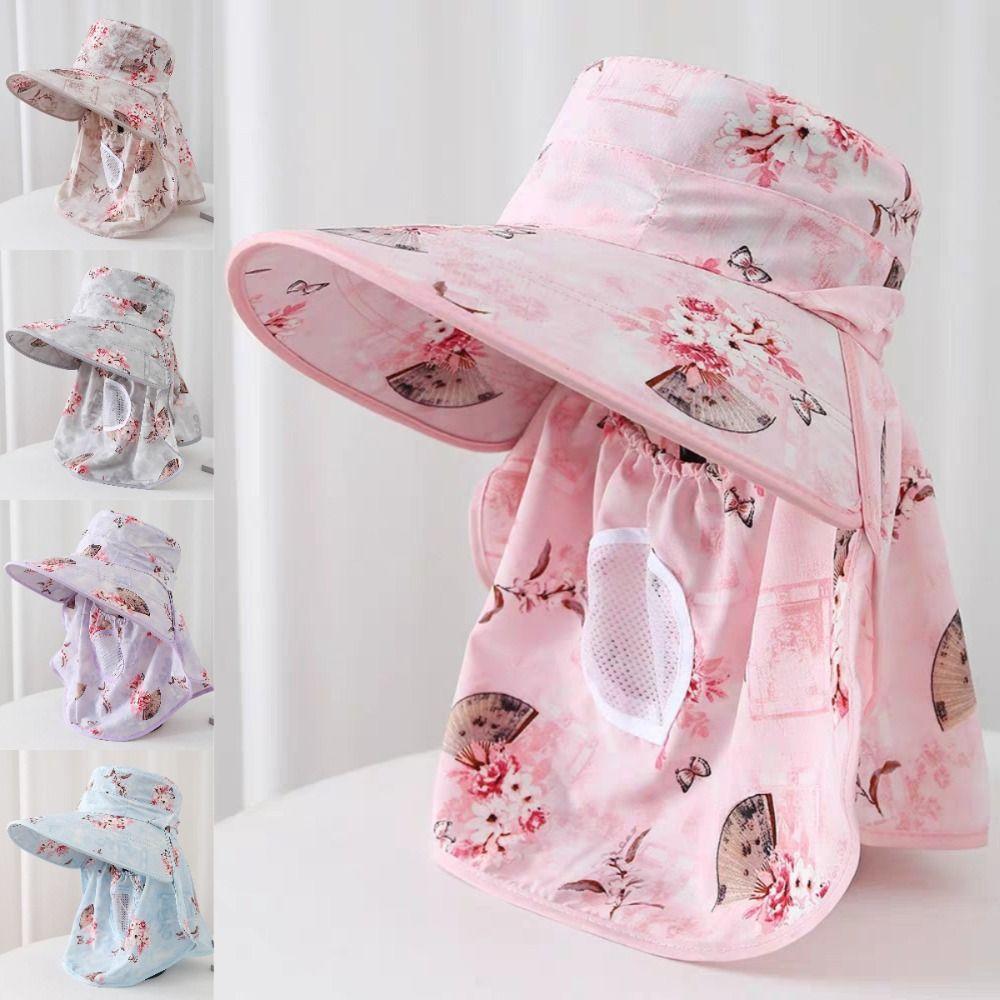 Breathable Face Mask Sun Hat Wide Brim Fisherman's Hat Trendy Tea Picking Work Hat  Summer Outdoor