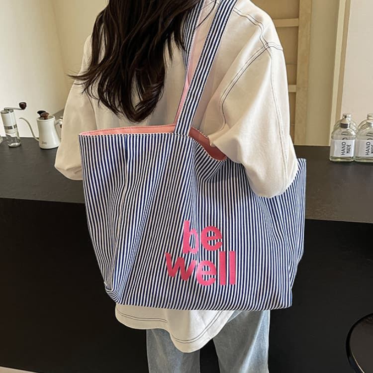 Large capacity tote bag women's striped canvas bag