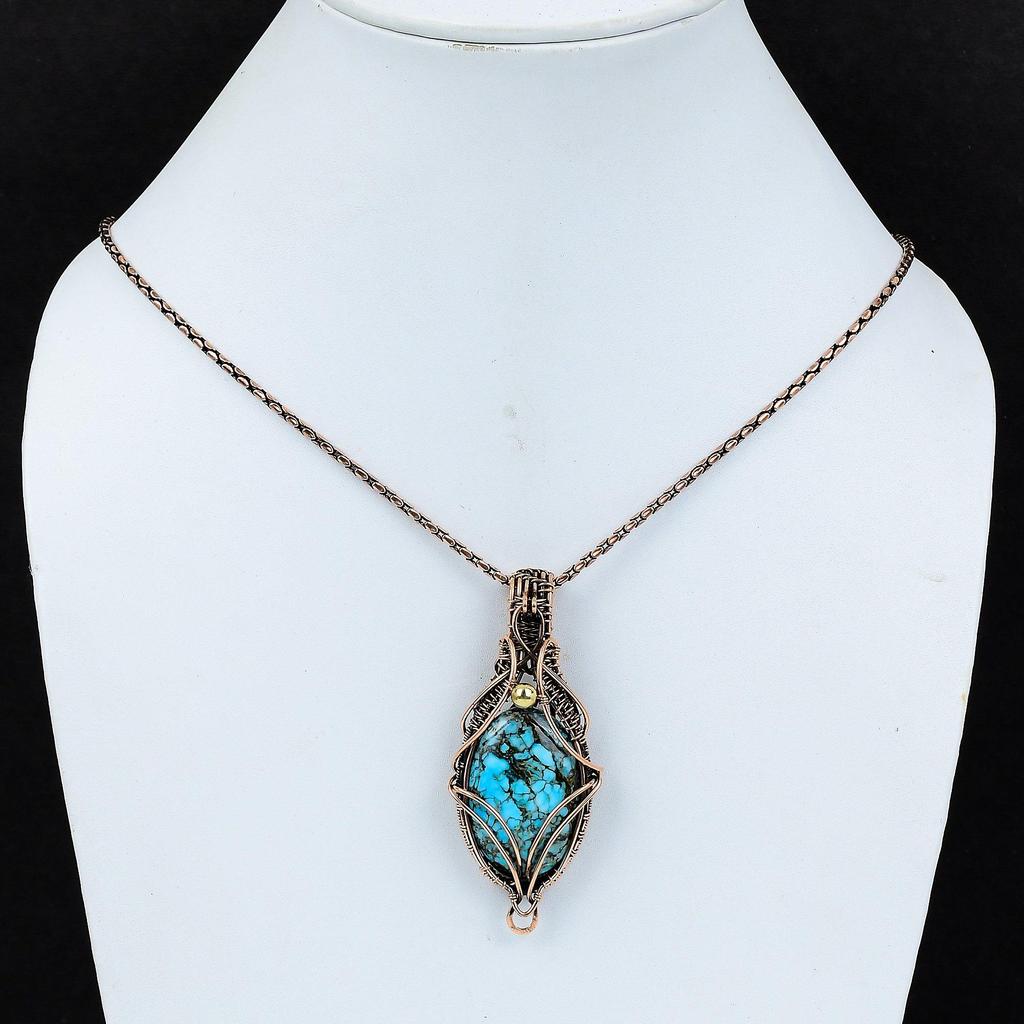 Türkis Edelstein handgemachte reine Kupferdraht gewickelt wundervoller Schmuck Anhänger