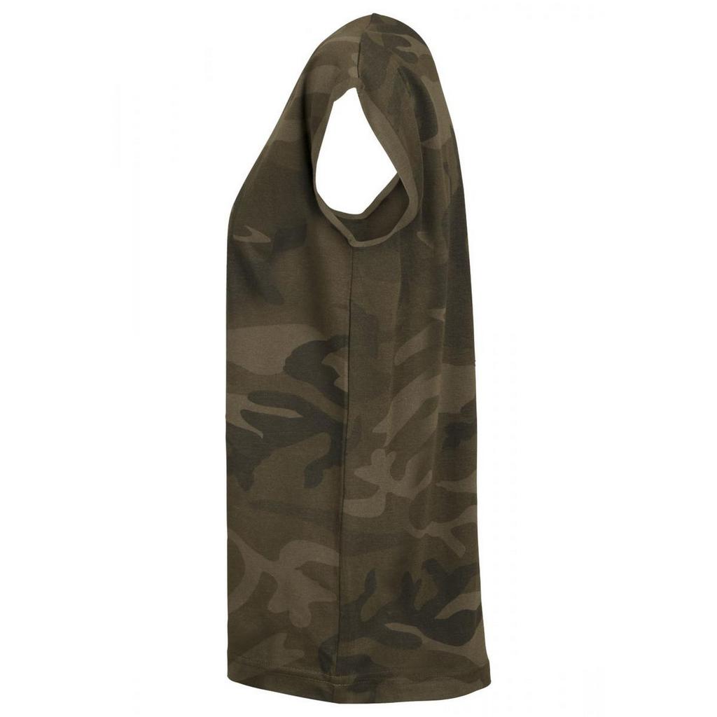 Build Your Brand Womens/Ladies Camo Extended Shoulder T-Shirt