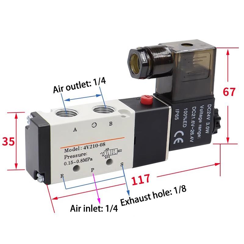 

4v210-08 Better Quality Airtac Type Pneumatic Electric Solenoid Valve Directional Control Air Magnetic Valve 12V 24V 220V 4v210 AC110V