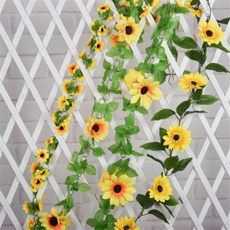 2.6M Artificial Sunflower Garland Silk Fake Flowers Ivy Leaf Plants Home Decor Flower Wall Wreath