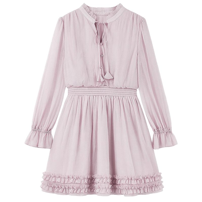 Elegant Ruffle Neck A-line Short Dress