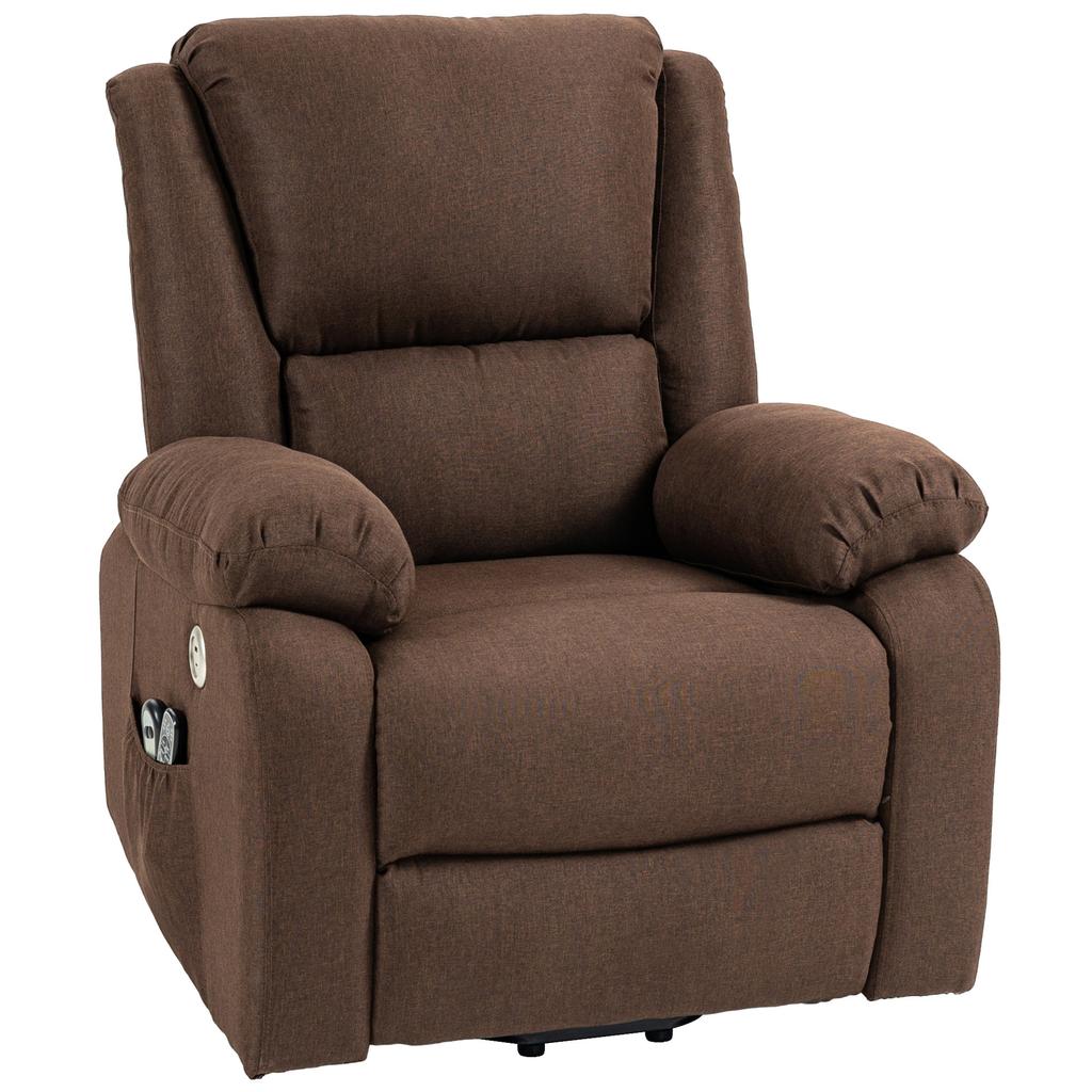 Reclining Lift Armchair with Footrest, In Linen-Effect Fabric, 87x92x105 Cm, Coffee