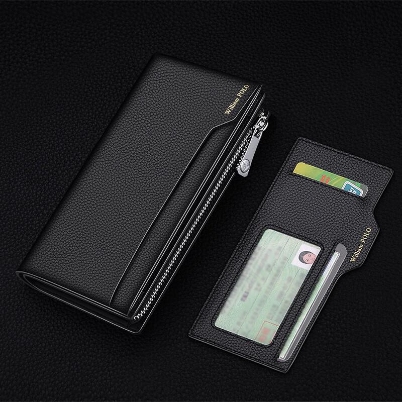 WILLIAMPOLO Men's First Layer Cowhide Long Wallet with Phone Card Holder