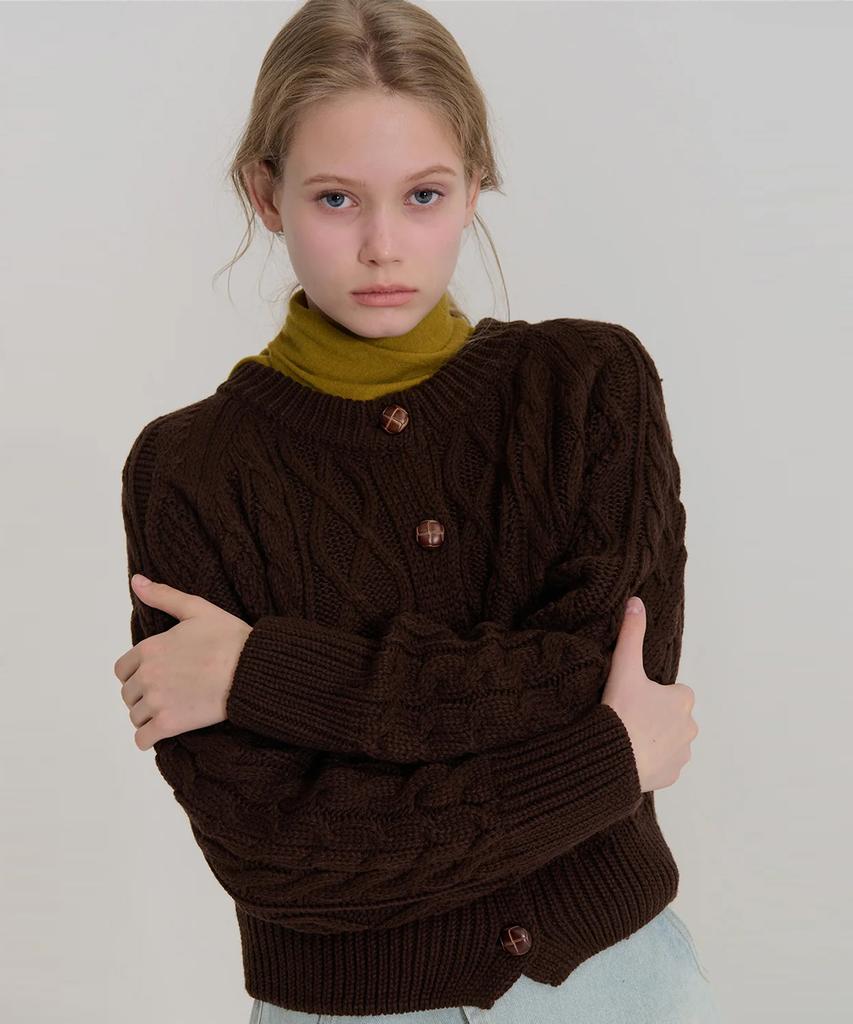 Camino Cable Knit Cardigan Brown