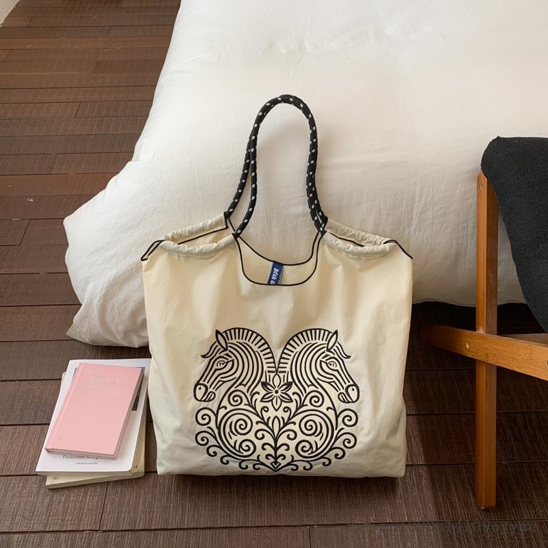 

Womens Spring Summer Tote Bag Nylon Cloth Shopping Bag Soft Structure Mobile Phone Pocket Interior Commuting Travel Shoulder Bag