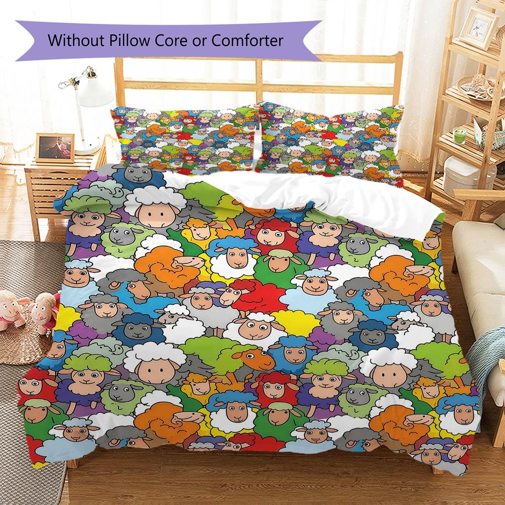 Cartoon Animal Art Pattern Bedding,Quilt Set Quilt Cover Pillowcase Home Birthday Gift (1 * duvet cover + 2 * pillowcase, without core)