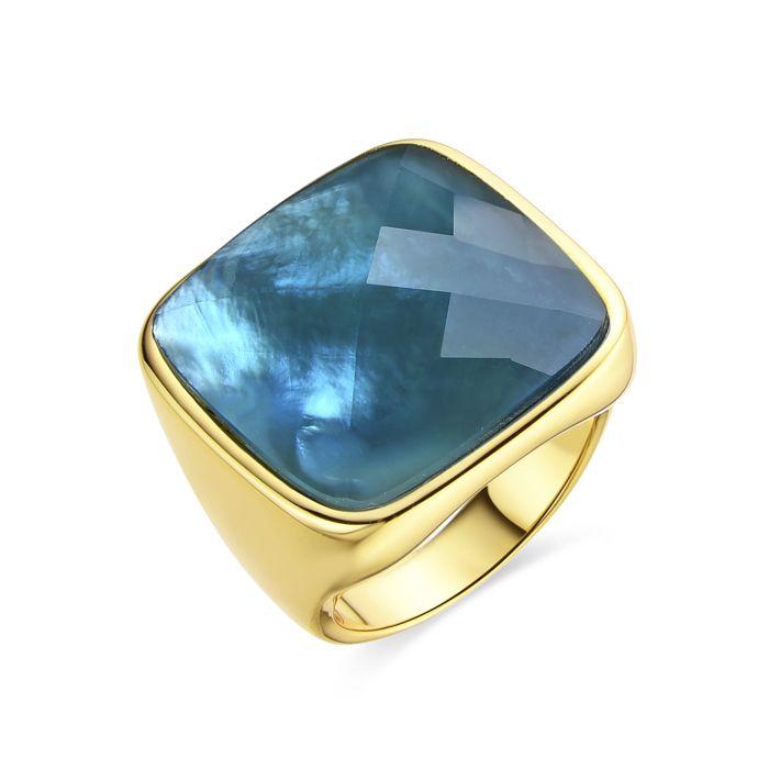Bague - Luxenter - Zenshi - Argent 925 - Or jaune 18k - Quartz bleu pétrole