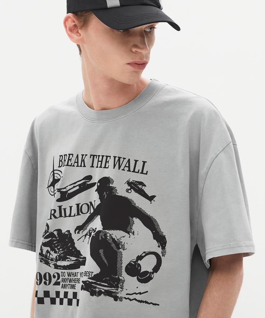 TRILLION Skateboard Pigment Graphic Short Sleeve T-Shirt (Light Gray)