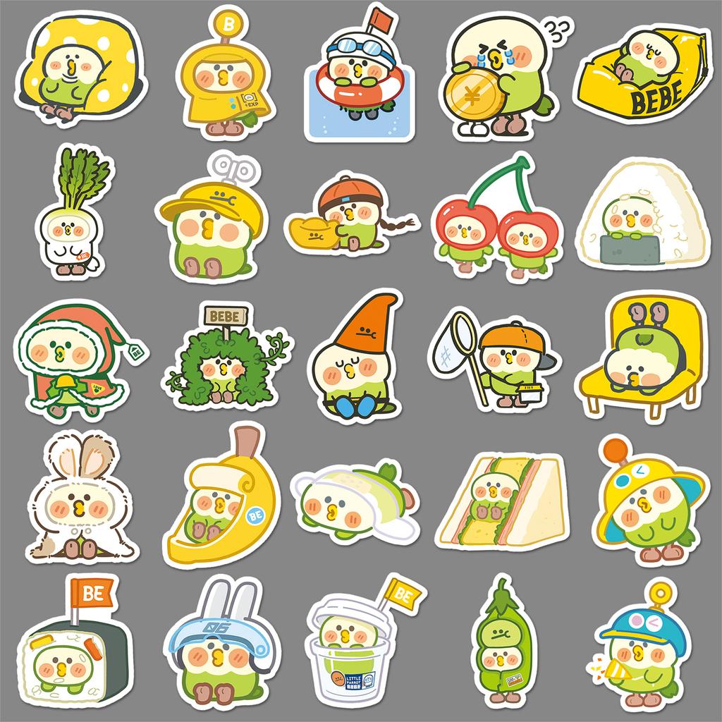50 Little Parrot Stickers Personalized Cartoon Cute Decorative Mobile Phone Suitcase Gulka Hand Account Stickers
