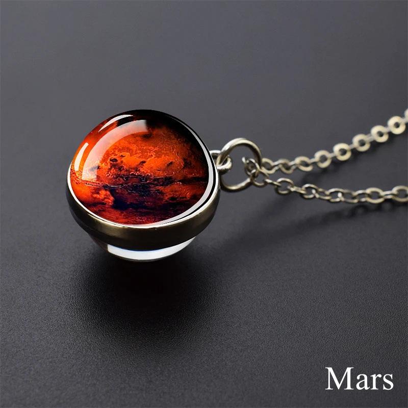 Galaxy Necklace: Solar System Planets & Moon Spherical Crystal Pendant