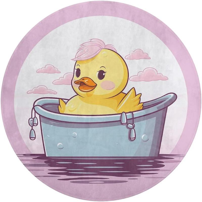 Cartoon Yellow Duck Round Rug Washable Area Rugs Indoor Circle Door Mat Soft Non-Slip Carpet for Living Room Bedroom Dining
