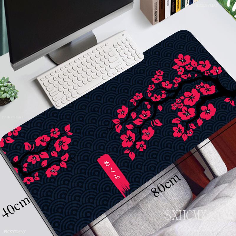 Rosa Kirschblüten Speed-Locking-Rand Großes Natürliches Gummi-Mauspad Wasserdichtes Gaming-Schreibtisch-Mauspad Tastaturmatte Für Damen