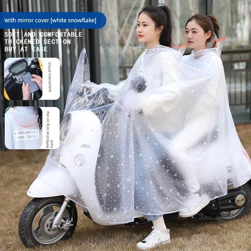Regenmantel für Elektroroller, Doppelsitz, Eltern-Kind, Langer Stil, Ganzkörper, Starkregen-Schutz, Motorrad-Spezifisch, Transparenter Regenponcho