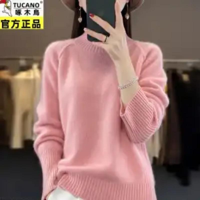 Solid Color Women's Autumn and Winter New Half-turtleneck Sweater Knitted Bottoming Shirt Warm and Versatile Pullover
