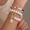 European and American hand jewelry sweet and cool multi-portrait imitation pearl bracelet set personalized NK Cuban chain jewelry women