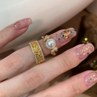 Mittelalterlicher Stil Diamant Weizenähre Transferperle Ring Damen Leichter Luxus Hohes Gefühl Persönlichkeit Mode Trend Vielseitiger Ring Ring