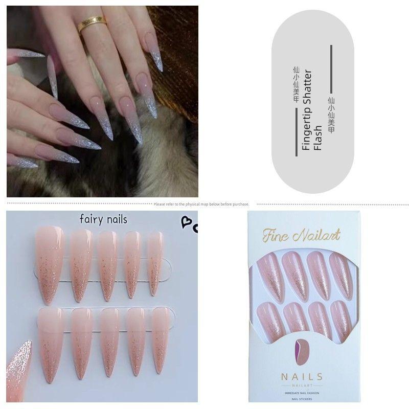 

Art Pointed Nail Fashion Style Cos Fake Nail Tip 87-Fingertip Shatter Flash(Thinner through)