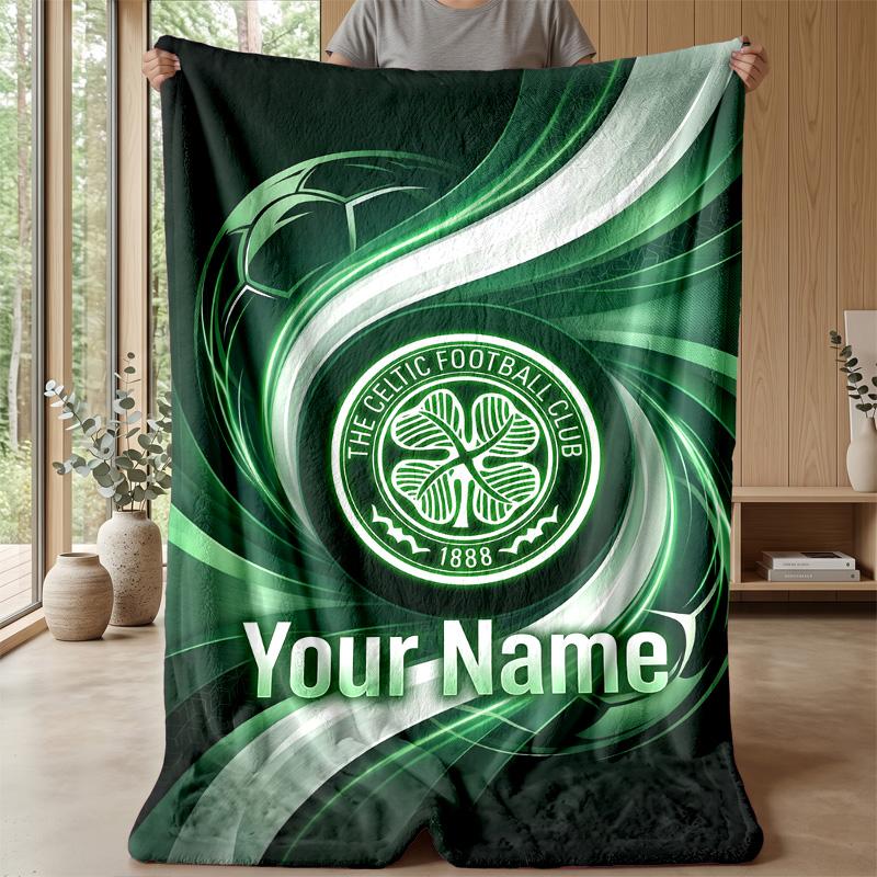 Custom Text Flannel Throw Blanket, Lightweight Cozy Bed Sofa BlanketCeltic FC