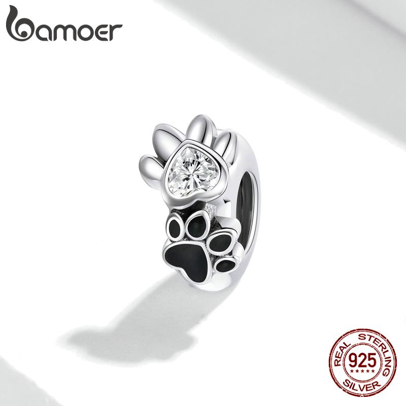 

BAMOER 925 пробы Серебряный Циркон Pet Paw Шарм Бусина Пробка Шарм для оригинального браслета Для женщин DIY ювелирных изделий 925 silver
