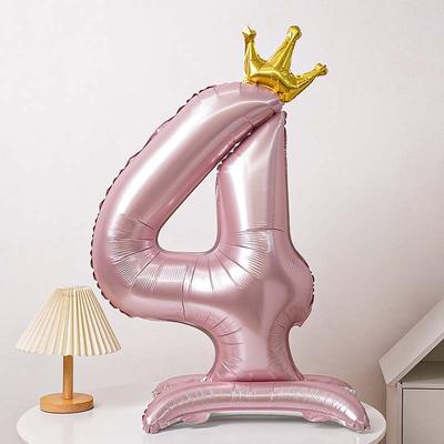 Balon Mare Folie Numărul 4 cu Coroană Formă Design Vertical pentru Decorare Petrecere Sărbătorire Zi de Naștere Consumabile Eveniment