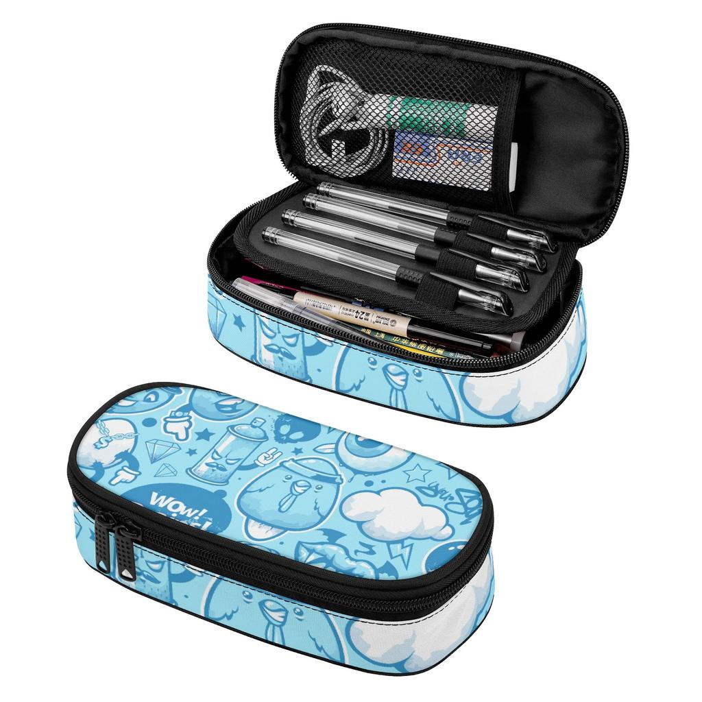 School Pencil Case Lightweight 300D Polyester Smooth Zipper with Main Pocket Mesh Layer and Removable Pen Divider for Boys Girls