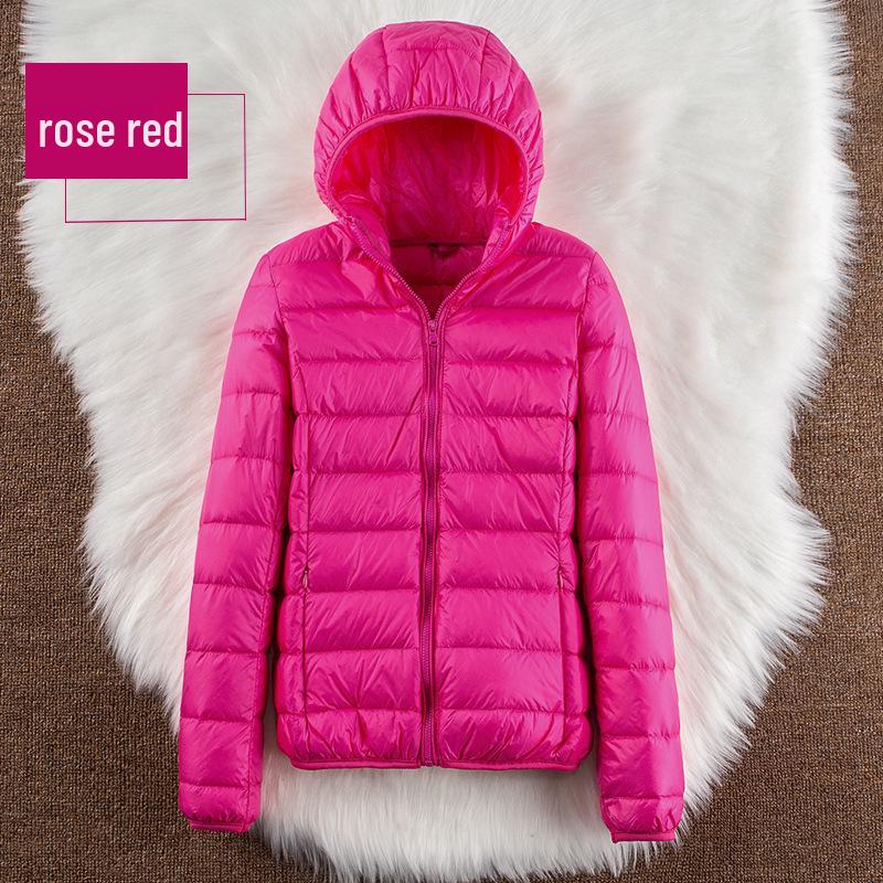 2026 Women's Lightweight Hooded Stand Collar Slim Down Jacket - Short Korean Style White Duck Outerwear