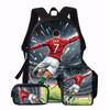 Conjunto de Mochila Escolar Infantil Estampada Cristiano Ronaldo Meninos Meninas 3 Peças Mochila de Tecido Oxford Com Lancheira Estojo