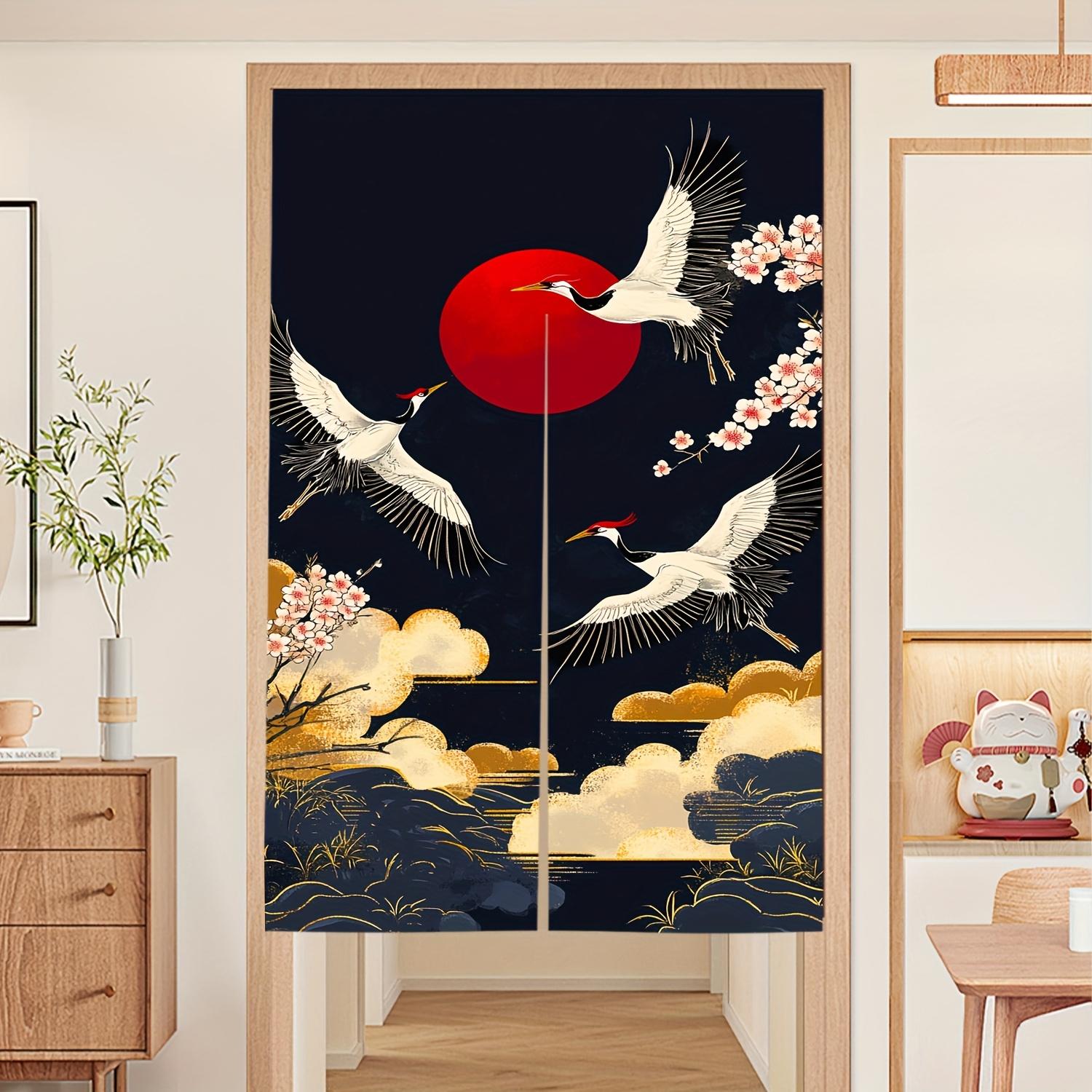 

1pc 2D FLAT, Door Curtain with Crane and Cherry Blossom Pattern 31.559inch - Decorative Door Curtain for Bedroom, Kitchen Smoke 65x100cm26x39in