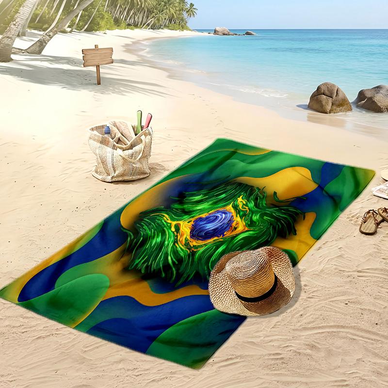 Brasilien Fußball Druck Strandtuch Schnelltrocknend Super Saugfähig Weiches Badetuch zum Schwimmen Strand Reisen Fan Souvenir Geschenk