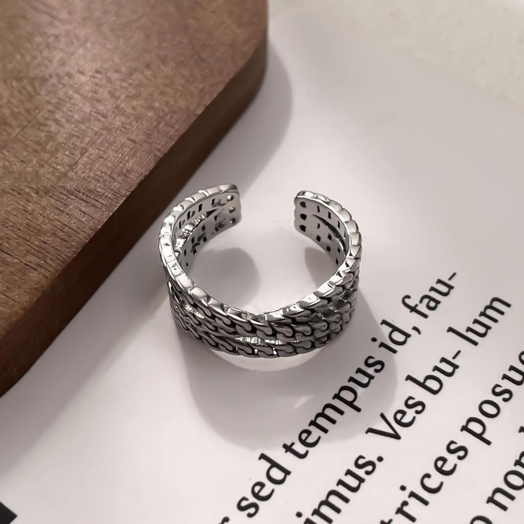 Korean Retro Distressed Cable Knit Open Ring - Women's Elegant Versatile Jewelry