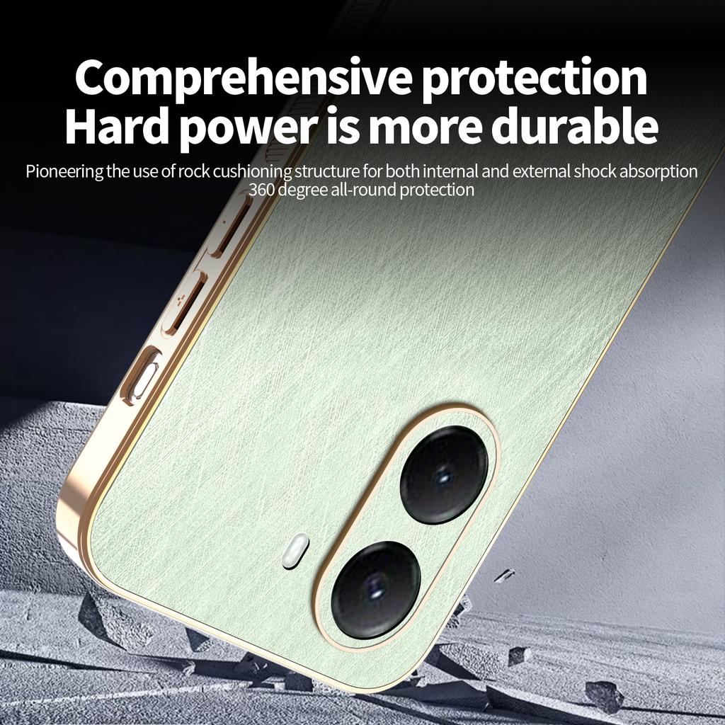 For Xiaomi Poco X7 Pro, Phone Case Luxury Brushed Leather Electroplated Bumper Soft TPU Cover