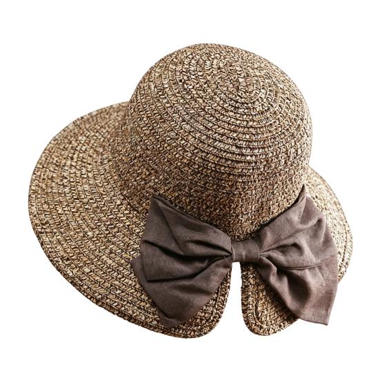 Women Beach Hat, Wide Brim Sun Protection Hat, Foldable Straw Summer Hat with Bowknot Decor, Breathable Outdoor Hat for Fishing, Travel