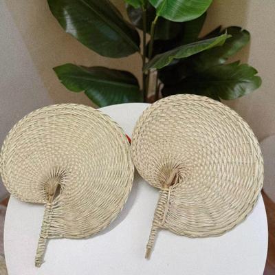 1/2Pcs Handmade Weaving Fan Chinese Style Natural Bamboo Raffia Hand Fan Woven Palm Leaf Summer Cooling Handheld Fan Wedding Party Decoration