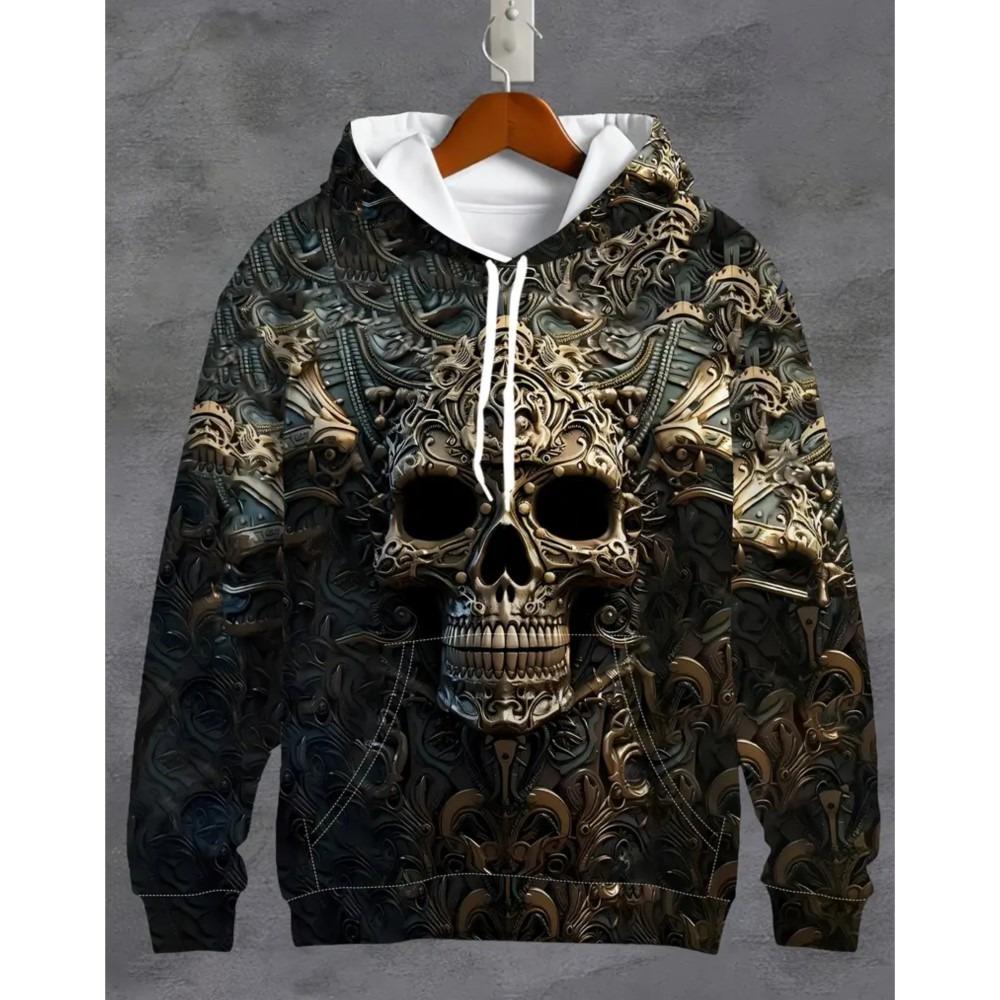 Vintage Cool 3D Print Skull Graphics Hoodie Drawstring Comfortable Super Dalian Long Hoodie Sweatshirt Spring And Autumn Clothes