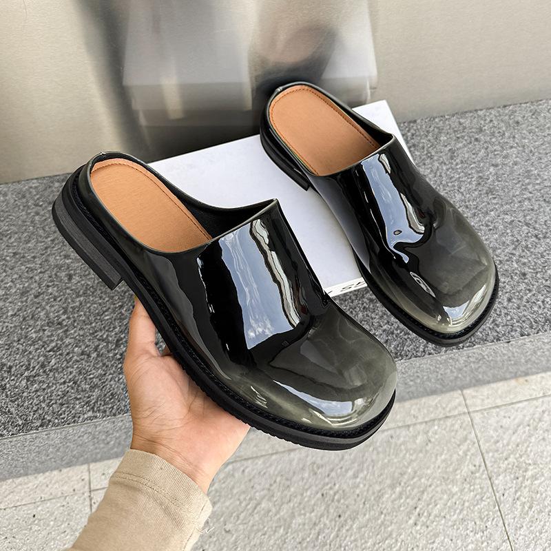 Fashion trend new one-pedal muller shoes bag head boken shoes dress upright versatile leather slippers 91519-J