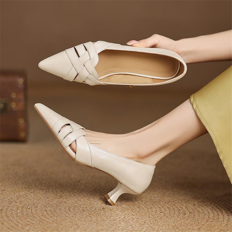 Fashion New Spring/autumn Genuine Leather Women Shoes Pointed Toe Shoes for Women Fashion Hollow Out High Heels Handmade Women Pumps
