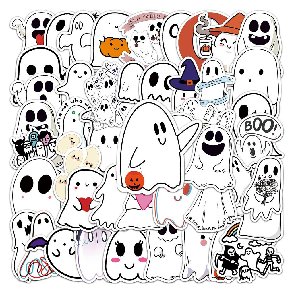 50 Cartoon Ghost Stickers for Halloween DIY Skateboard & Water Cup Decoration