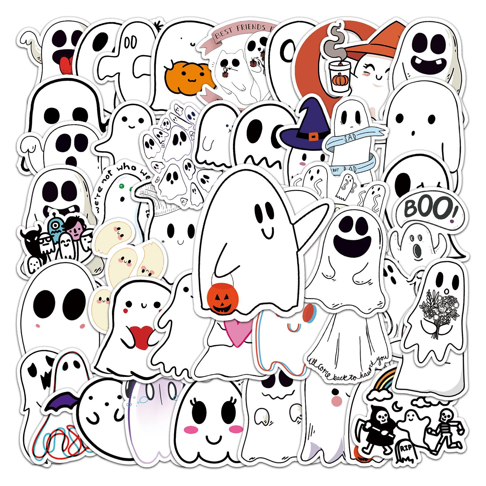50 Cartoon Ghost Stickers for Halloween DIY Skateboard & Water Cup Decoration