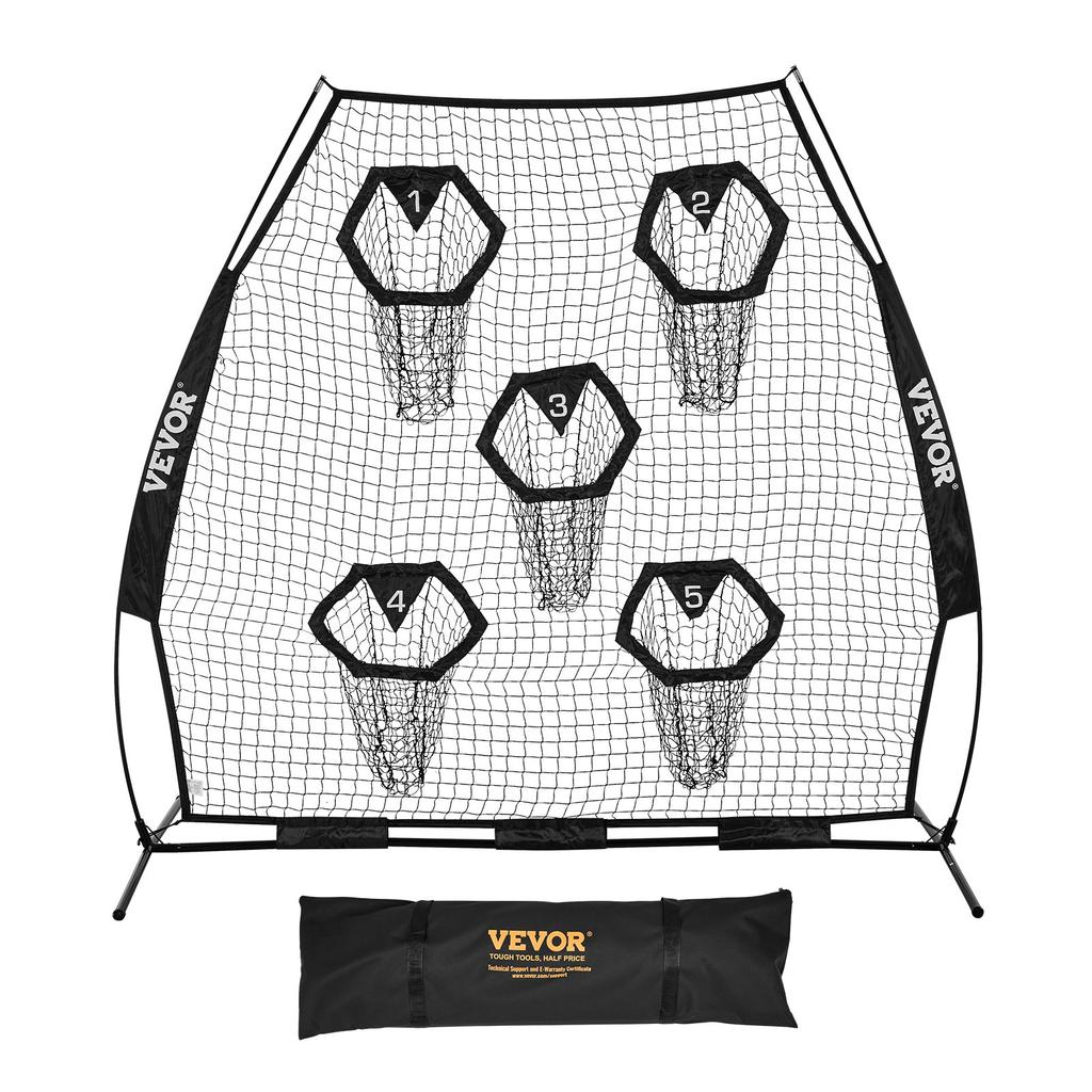 VEVOR 2133.6 X 2133.6mm Football Trainer Throwing Net, Training Throwing Target Practice Net with 5 Target Pockets