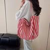 Striped Large Capacity Canvas Tote Bag Women's Shoulder Bag