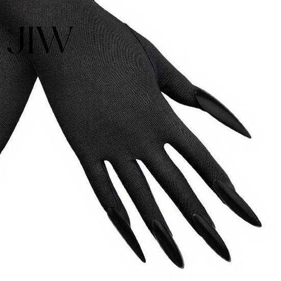 Comfortable Spooky Gloves 1 Pair Halloween Ghost Claw Gloves, Long Fingernail Witch Costume Elastic Polyester Accessory, Dark Party Performance